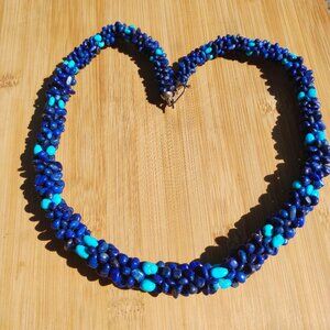 Mine Finds By Jay King DRT Turquoise and Lapis Braided 24" Necklace 925 Sterling